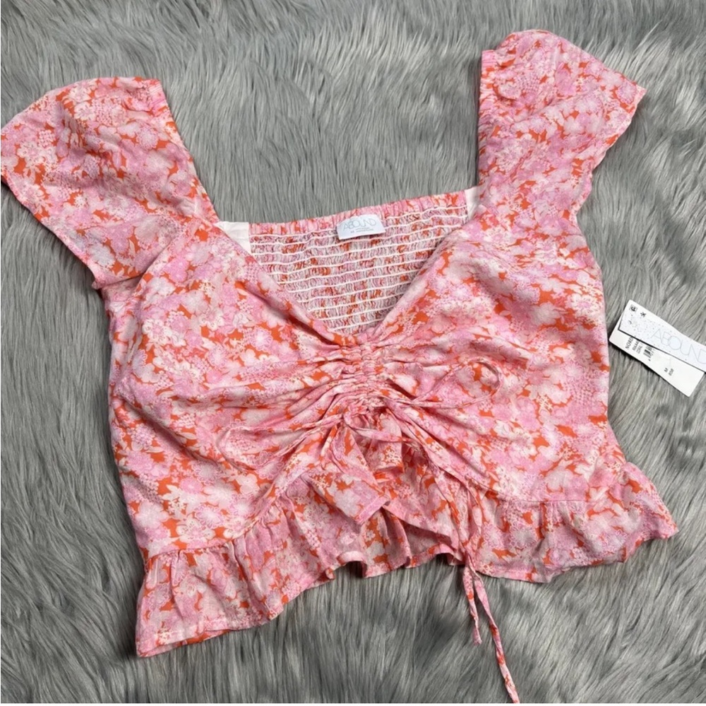 Abound Coral Pink Tarry Floral Cinch Front Top Size M